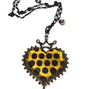 VTG - Betsey Johnson Faceted Lucite Polka Dot Crowned Heart Necklace